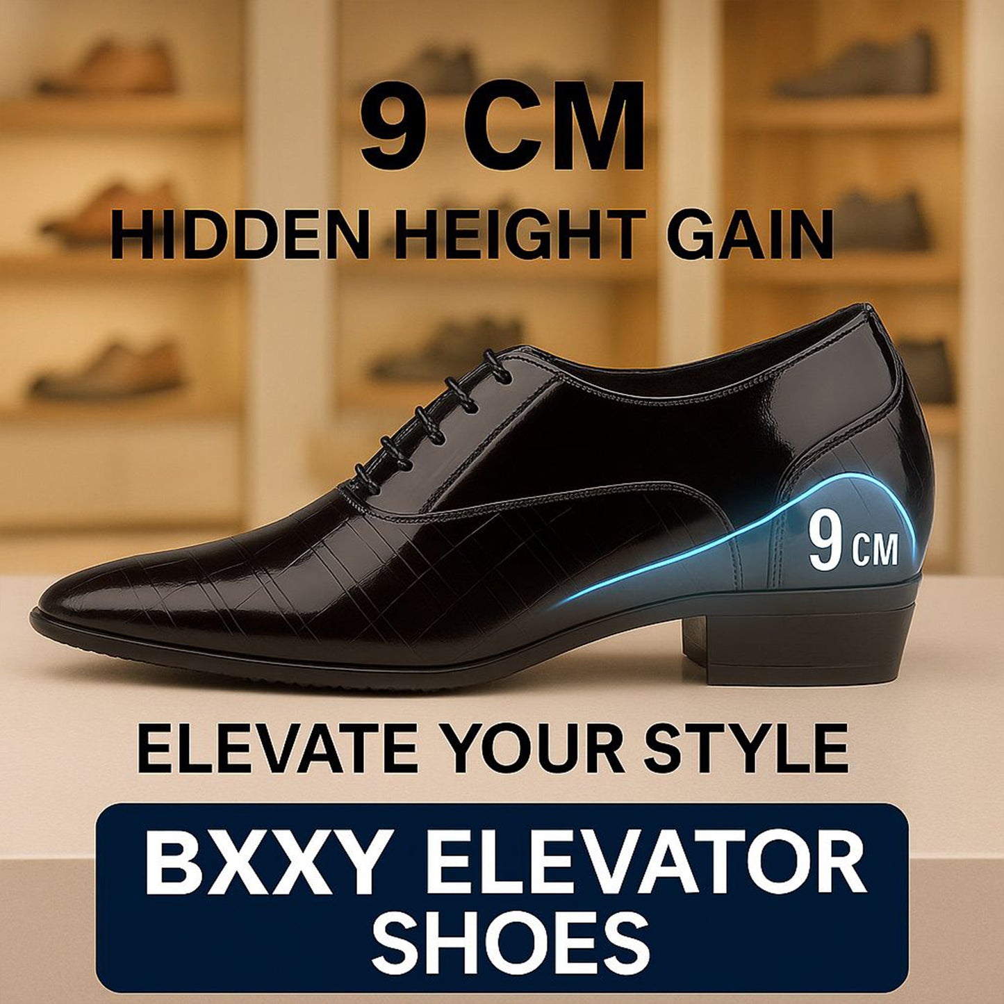 Glossy Black Elevator Shoes 9CM (3.5in)