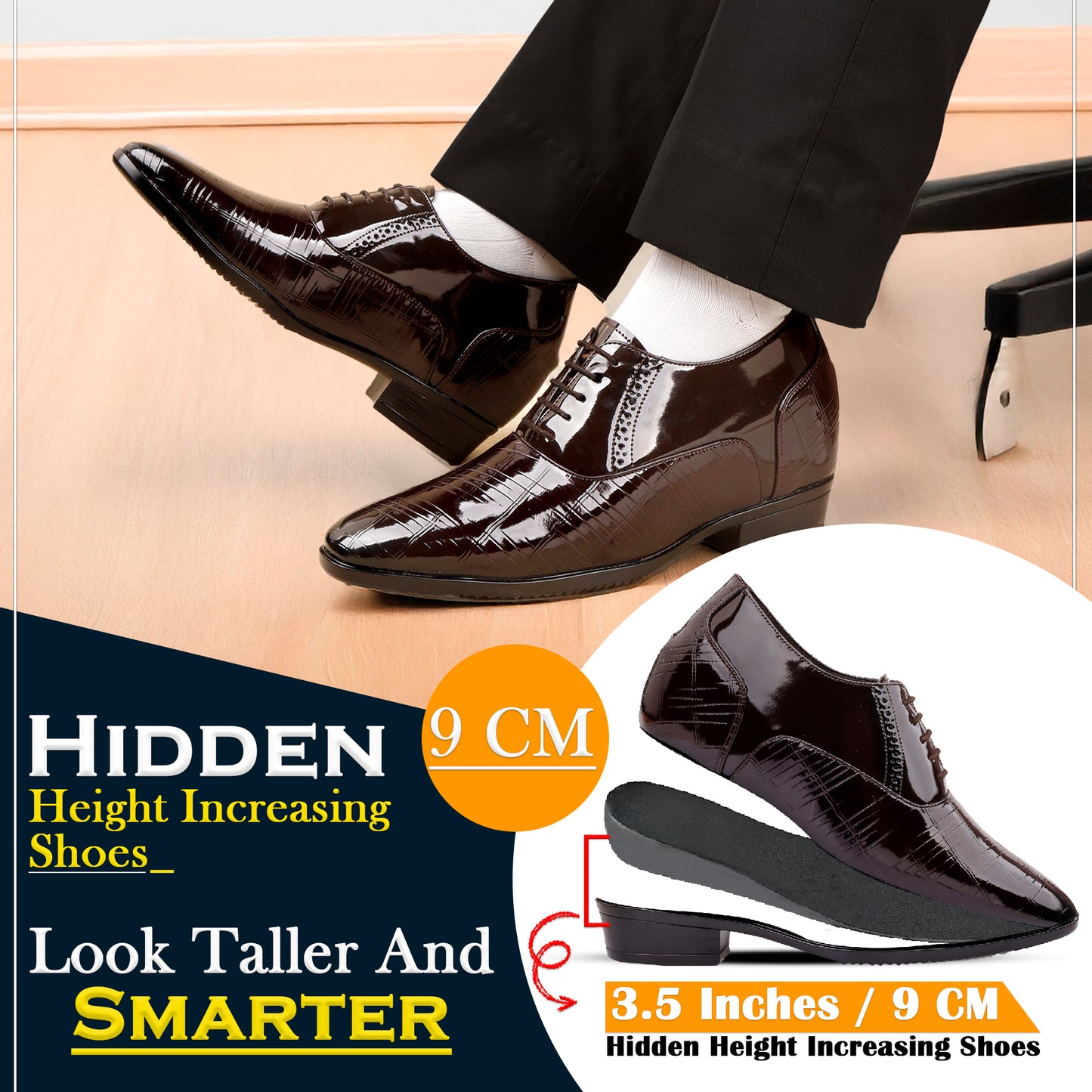 Glossy Black Elevator Shoes 9CM (3.5in)