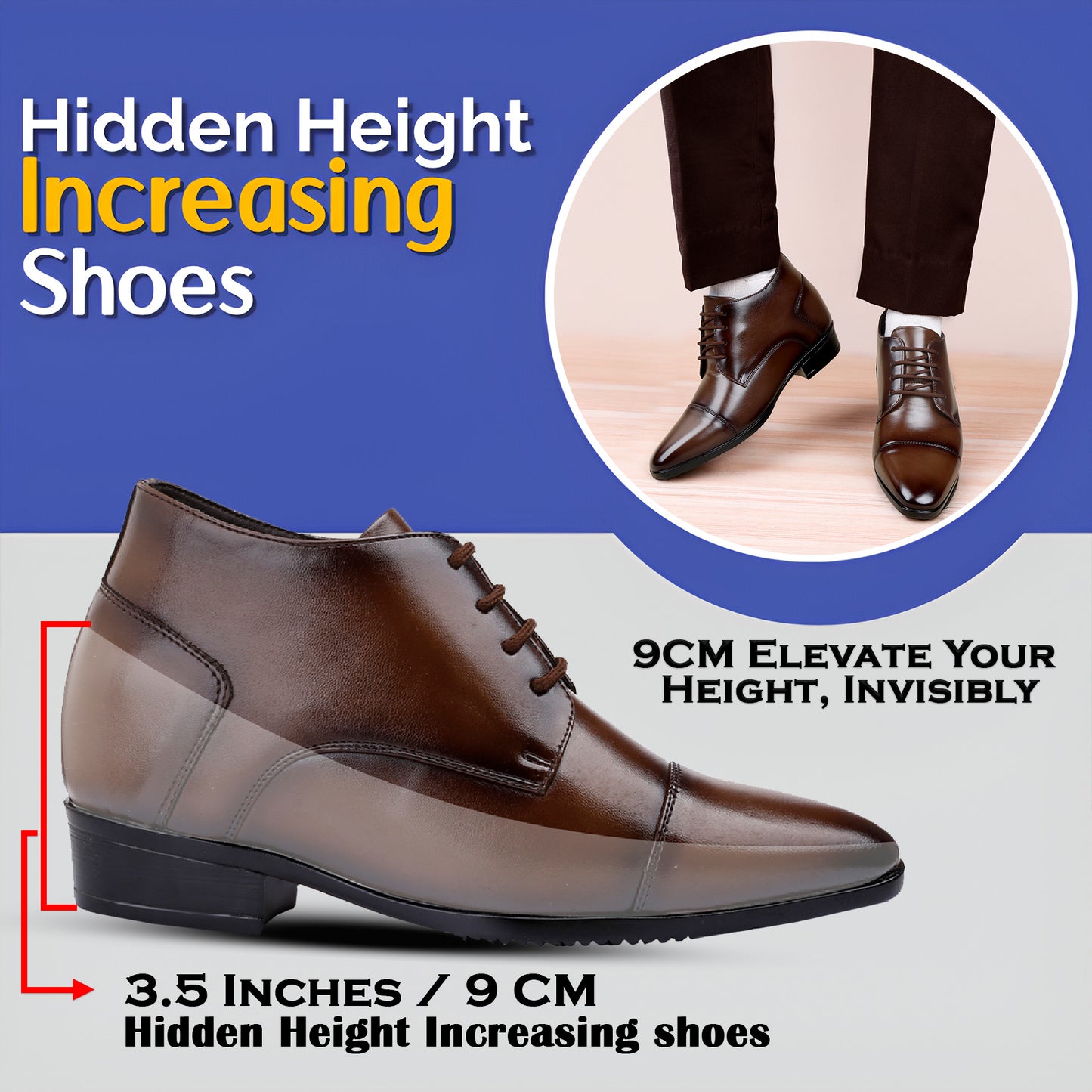 Men’s Elevator Dress Shoes 9CM (3.5in)